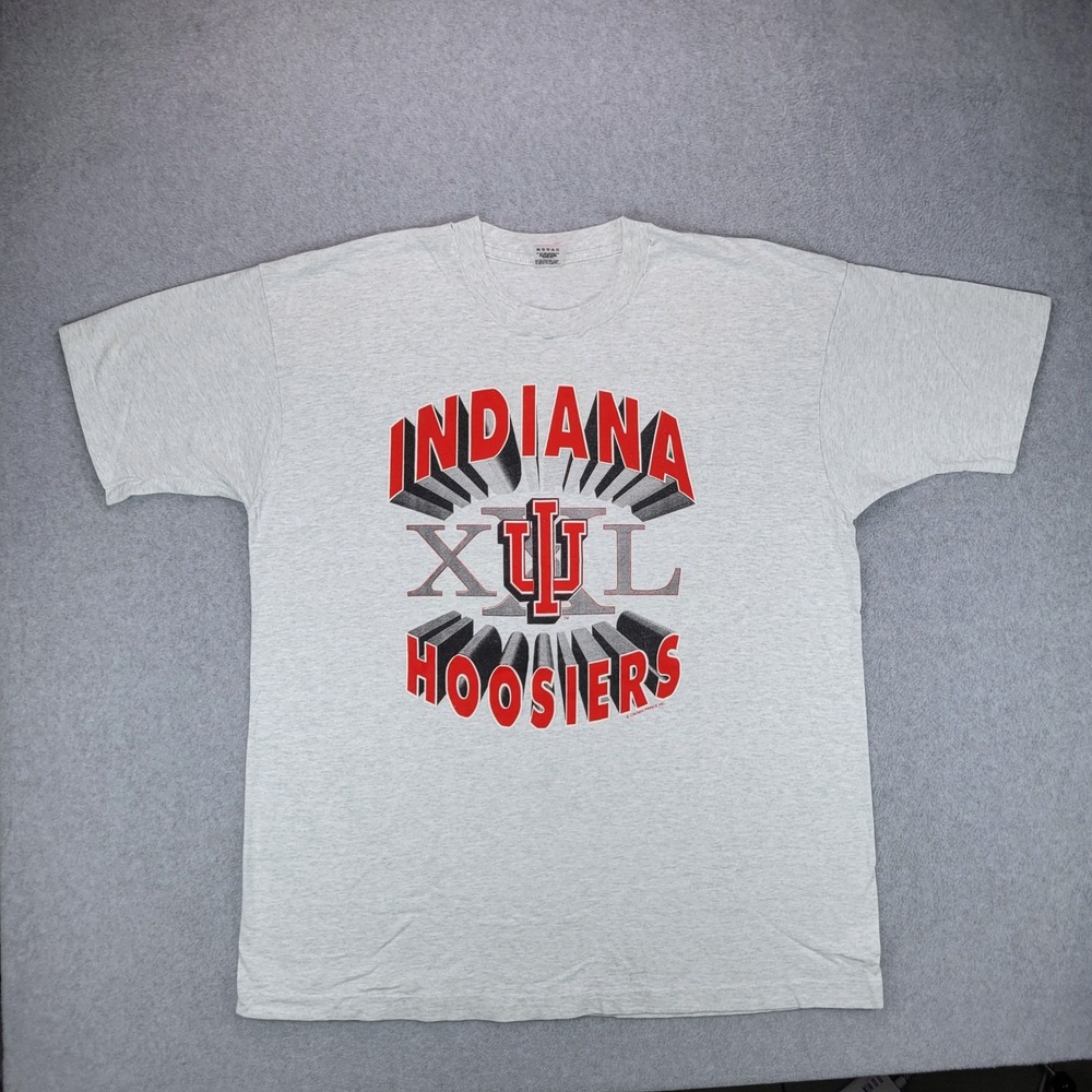 Indiana Hoosiers 3D T-Shirt Mens XXL Grey 90s‎ Graphic IU Fruit of the Loom